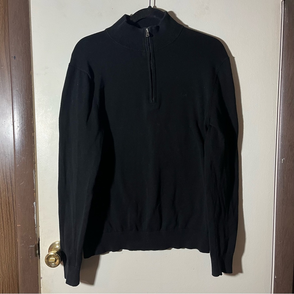 Michael Kors Mens Size Medium Quarter Zip Pullover Sweater Black Mock Neck